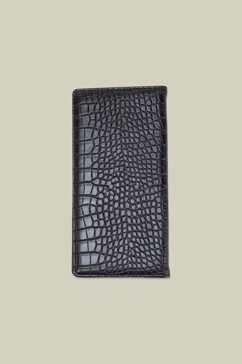 Doppelganger Men's clutch bag in matt crocodile-effect faux leather - DK Brown