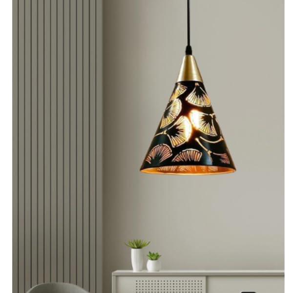 kinis Black Kon Gold Cap Lezar Cutting Hanging Lamp/Pendant Lamp/Ceiling Light to Décor Home/Living Room/Bedroom/Office/Dining/Cafe/Restaurants (Pack of 2, with Bulb) - Image 2