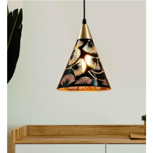 kinis Black Kon Gold Cap Lezar Cutting Hanging Lamp/Pendant Lamp/Ceiling Light to Décor Home/Living Room/Bedroom/Office/Dining/Cafe/Restaurants (Pack of 2, with Bulb) - Image 3