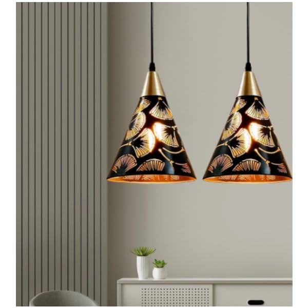 kinis Black Kon Gold Cap Lezar Cutting Hanging Lamp/Pendant Lamp/Ceiling Light to Décor Home/Living Room/Bedroom/Office/Dining/Cafe/Restaurants (Pack of 2, with Bulb) - Image 1