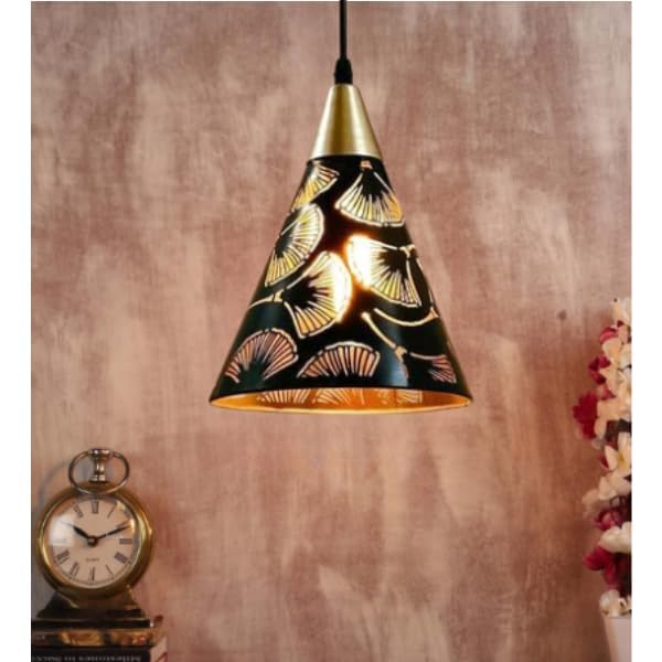 kinis Black Kon Gold Cap Lezar Cutting Hanging Lamp/Pendant Lamp/Ceiling Light to Décor Home/Living Room/Bedroom/Office/Dining/Cafe/Restaurants (Pack of 2, with Bulb) - Image 4