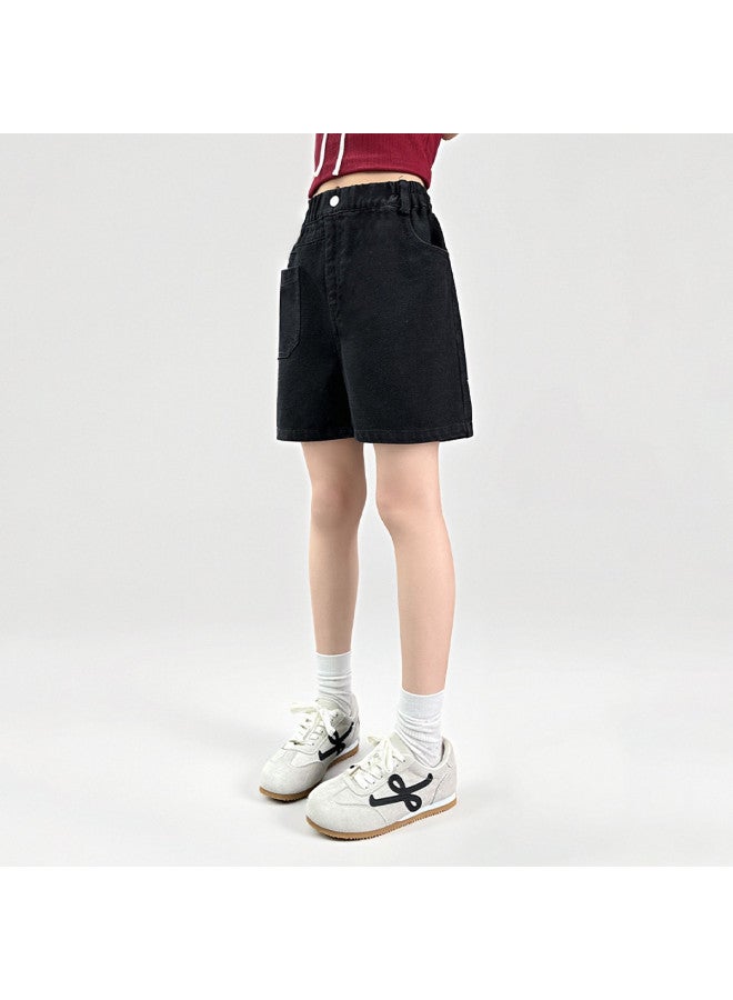 Bumblebee شورتات بنات سوداء صيف 2025 مجموعة جديدة شورتات برمودا صيفية للأطفال من الجينز الرقيق للفتيات الكبار - Image 5