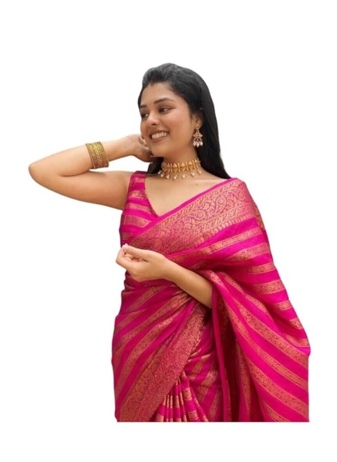 Accessorize Kingdom - Women's Fancy Banarasi Kanjivaram Art Silk Saree with Blouse Pieces - Image 1