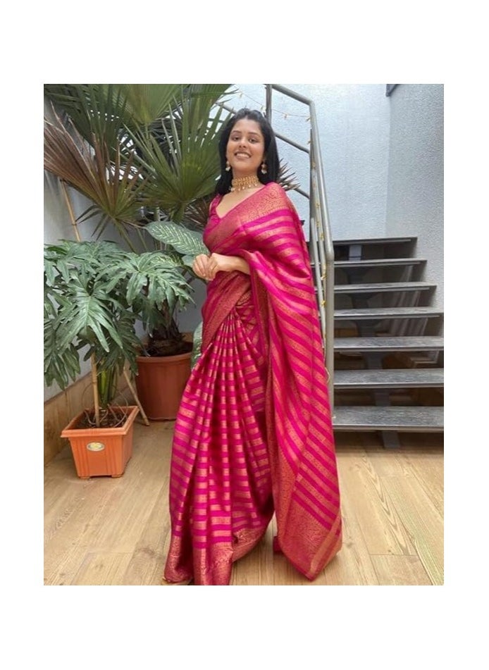 Accessorize Kingdom - Women's Fancy Banarasi Kanjivaram Art Silk Saree with Blouse Pieces - Image 1