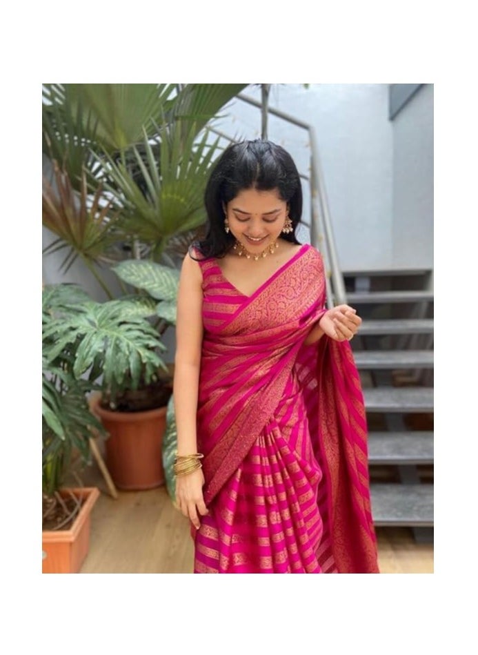 Accessorize Kingdom - Women's Fancy Banarasi Kanjivaram Art Silk Saree with Blouse Pieces - Image 1