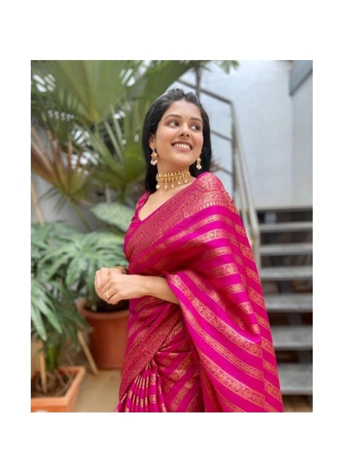 Accessorize Kingdom - Women's Fancy Banarasi Kanjivaram Art Silk Saree with Blouse Pieces - Image 1