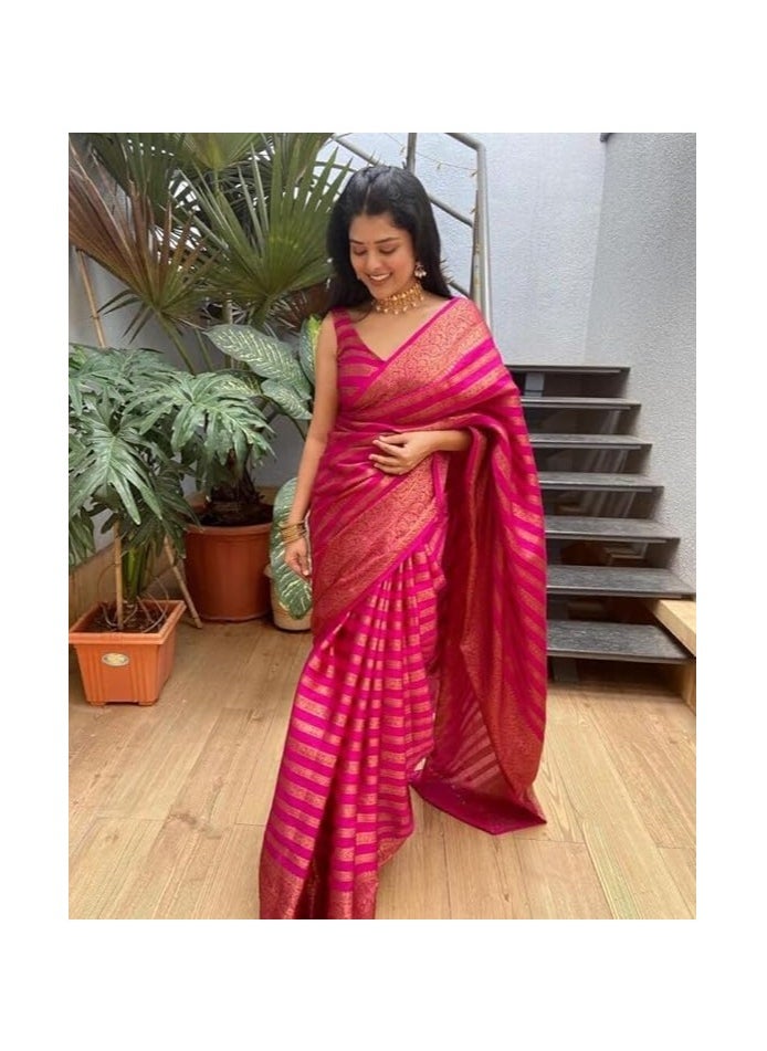Accessorize Kingdom - Women's Fancy Banarasi Kanjivaram Art Silk Saree with Blouse Pieces - Image 1