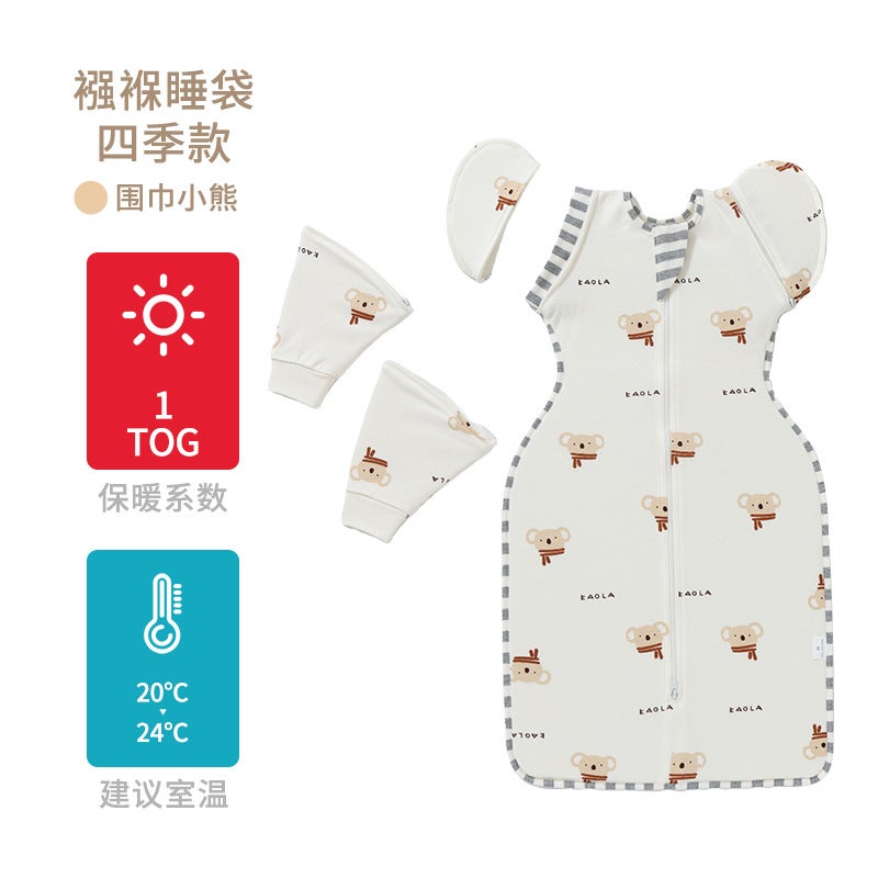 Baby Pure Cotton Anti-Jump Swaddle Bag Baby Blanket Newborn Summer Surrender Style Swaddle Sleeping Bag Detachable Dual-Use Sleeves - Image 1