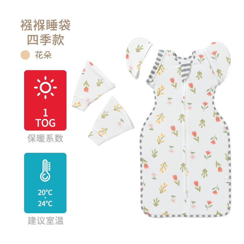 Baby Pure Cotton Anti-Jump Swaddle Bag Baby Blanket Newborn Summer Surrender Style Swaddle Sleeping Bag Detachable Dual-Use Sleeves - Image 3