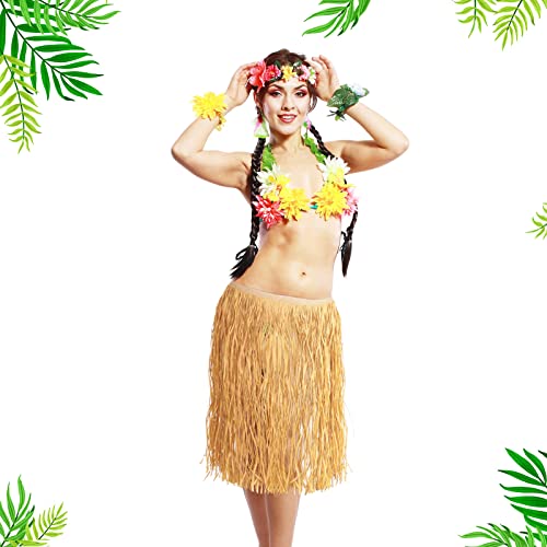 Berlune 12 Pcs Bulk Raffia Hula Skirts for Adults Hawaiian Grass Skirts Hawaiian Luau Tropical Theme Party Costume Accessory (3X-Large) Khaki - Image 3
