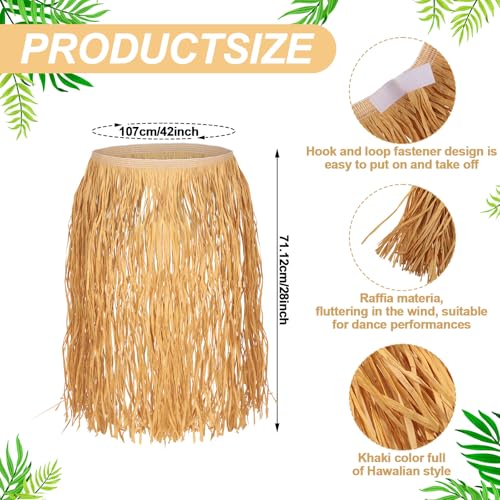 Berlune 12 Pcs Bulk Raffia Hula Skirts for Adults Hawaiian Grass Skirts Hawaiian Luau Tropical Theme Party Costume Accessory (3X-Large) Khaki - Image 2