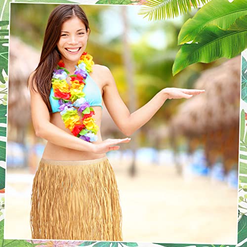 Berlune 12 Pcs Bulk Raffia Hula Skirts for Adults Hawaiian Grass Skirts Hawaiian Luau Tropical Theme Party Costume Accessory (3X-Large) Khaki - Image 4