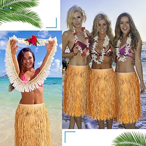 Berlune 12 Pcs Bulk Raffia Hula Skirts for Adults Hawaiian Grass Skirts Hawaiian Luau Tropical Theme Party Costume Accessory (3X-Large) Khaki - Image 5