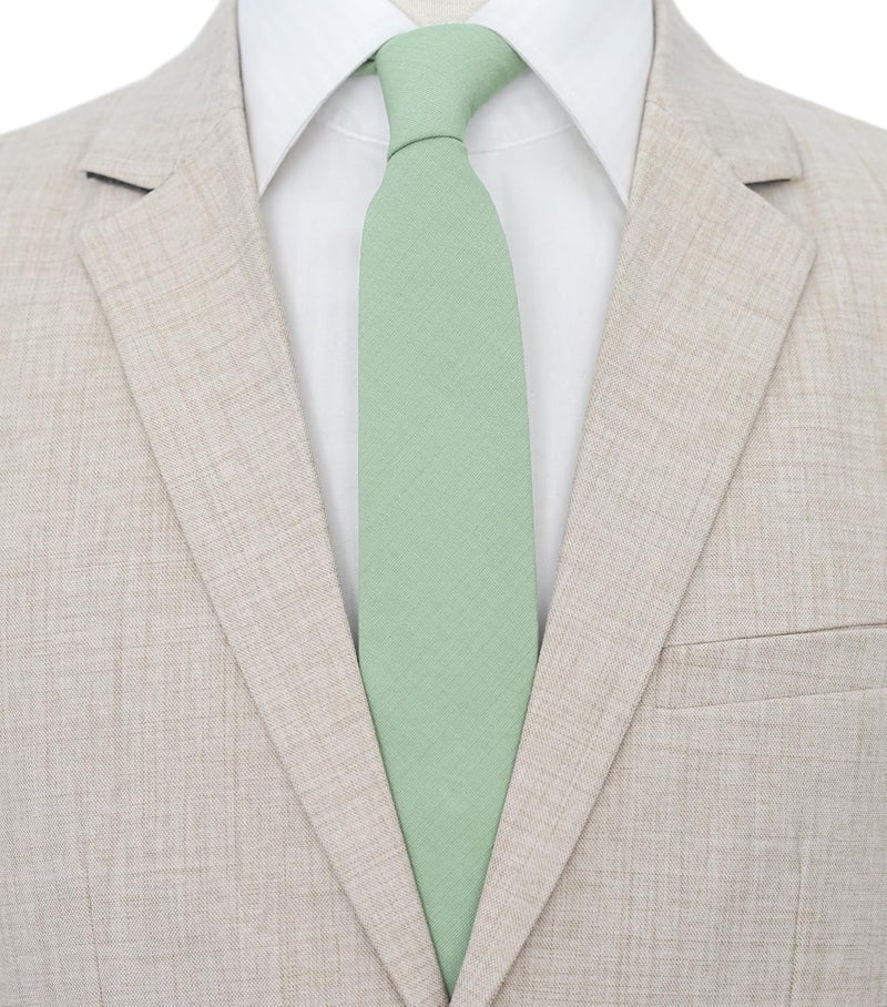 BELLUNO Men's Skinny Ties, Cotton Linen Blend 2.5 inch Solid Neckties - Image 2