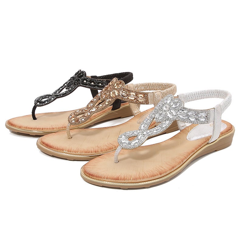 shoes women''s new rhinestone sandals Bohemian wedge sandals women''s large size women''s shoes - Image 4