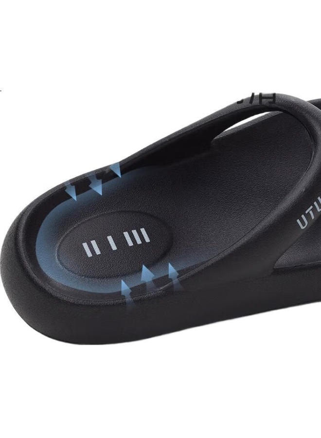 Utune Men'S Fashionable Summer Beach Anti-Slip Thick-Soled Slippers With Stool-Stepping Sensation Black 45-46 - Image 3