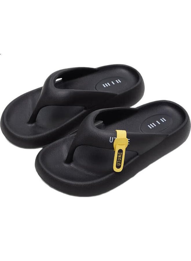 Utune Men'S Fashionable Summer Beach Anti-Slip Thick-Soled Slippers With Stool-Stepping Sensation Black 45-46 - Image 1
