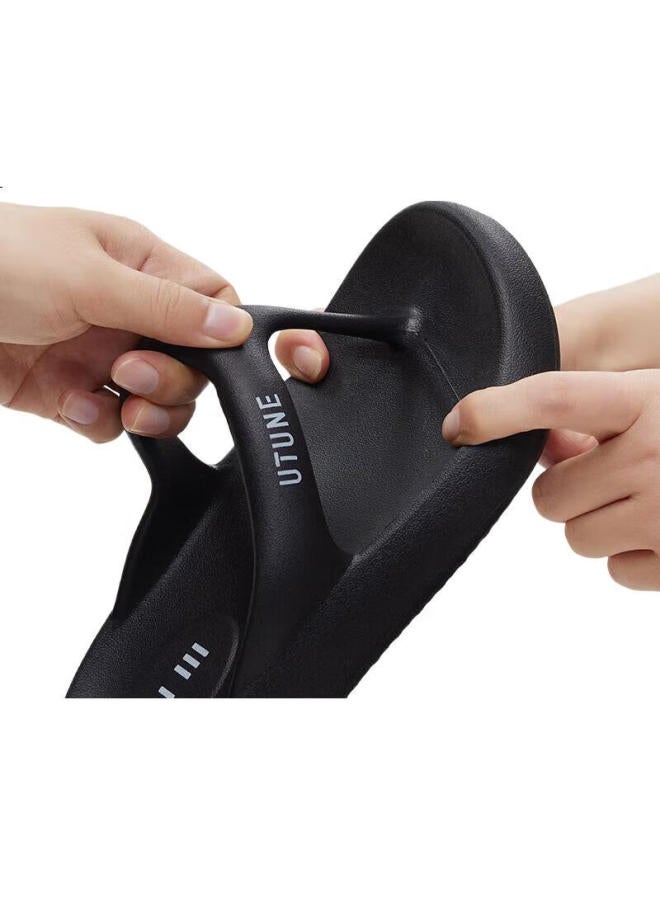 Utune Men'S Fashionable Summer Beach Anti-Slip Thick-Soled Slippers With Stool-Stepping Sensation Black 45-46 - Image 2
