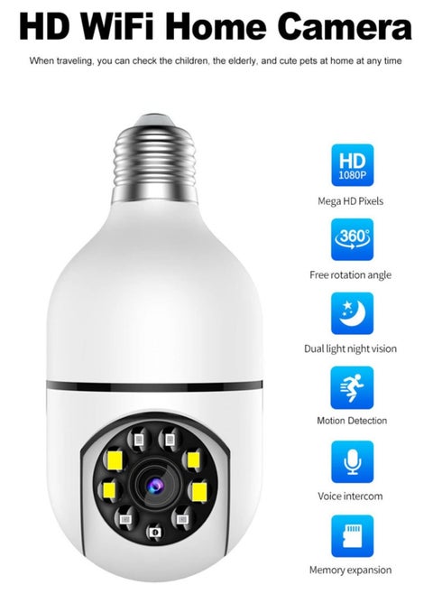 E27 Light Bulb Wireless Security Camera Panoramic 2 Way Talk WiFi Camera
