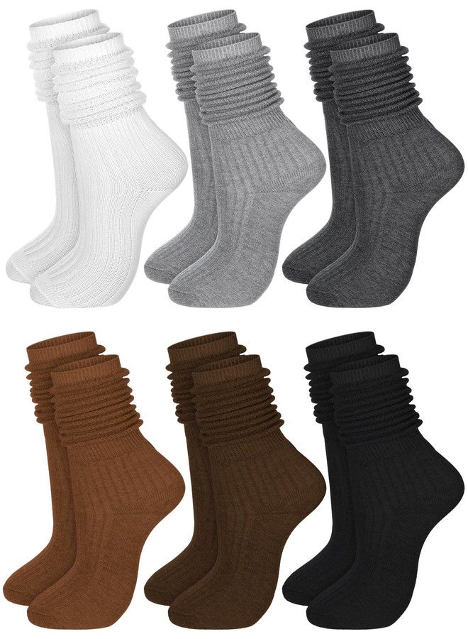 Bencailor 6 Pairs Women Slouch Socks Cotton Scrunch Stacked Knee Boot Socks for Women Men 80s 90s Winter Cold Weather(Neutral Colors,5-9) - Image 1