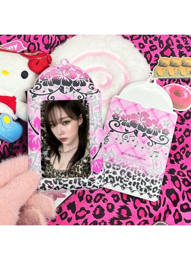 NIBEMINENT 1 - Piece Leopard Print Fusan PVC Kpop Photo Card Holder Pendant Key Chain ID Badge Holder ID Card Holder Photo Card Protector for School ID Office ID Access Card for Women Girls - Image 1