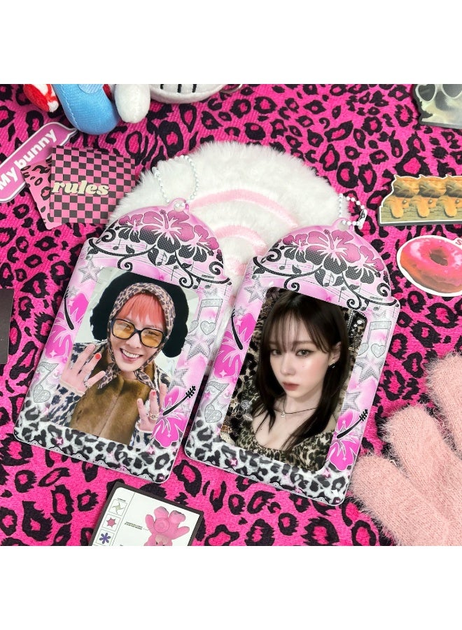 NIBEMINENT 1 - Piece Leopard Print Fusan PVC Kpop Photo Card Holder Pendant Key Chain ID Badge Holder ID Card Holder Photo Card Protector for School ID Office ID Access Card for Women Girls - Image 2