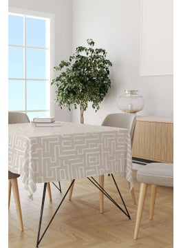 Cango Home Cream White Bohemian Scandinavian Geometric Patterned Digital Printed Tablecloth CGH1203-MS  - Image 1