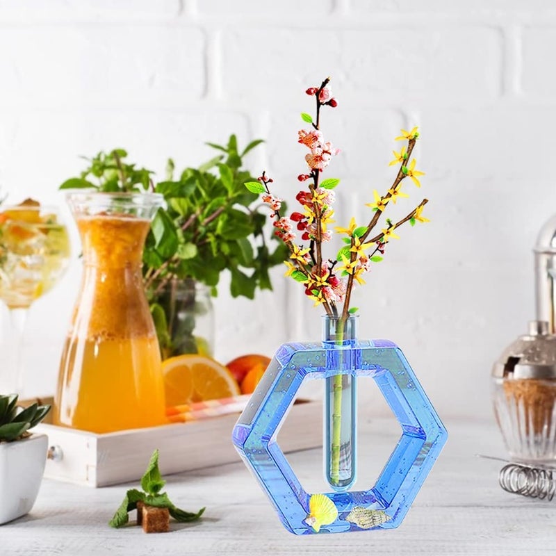URBAN BOX Resin Mold for Plant Propagation Station Hexagon Shape Vase Silicone Epoxy Molds with Test Tube Planter Resin Casting Mold for HydroponicFlowers Office Home Desktop Decoration - Image 4