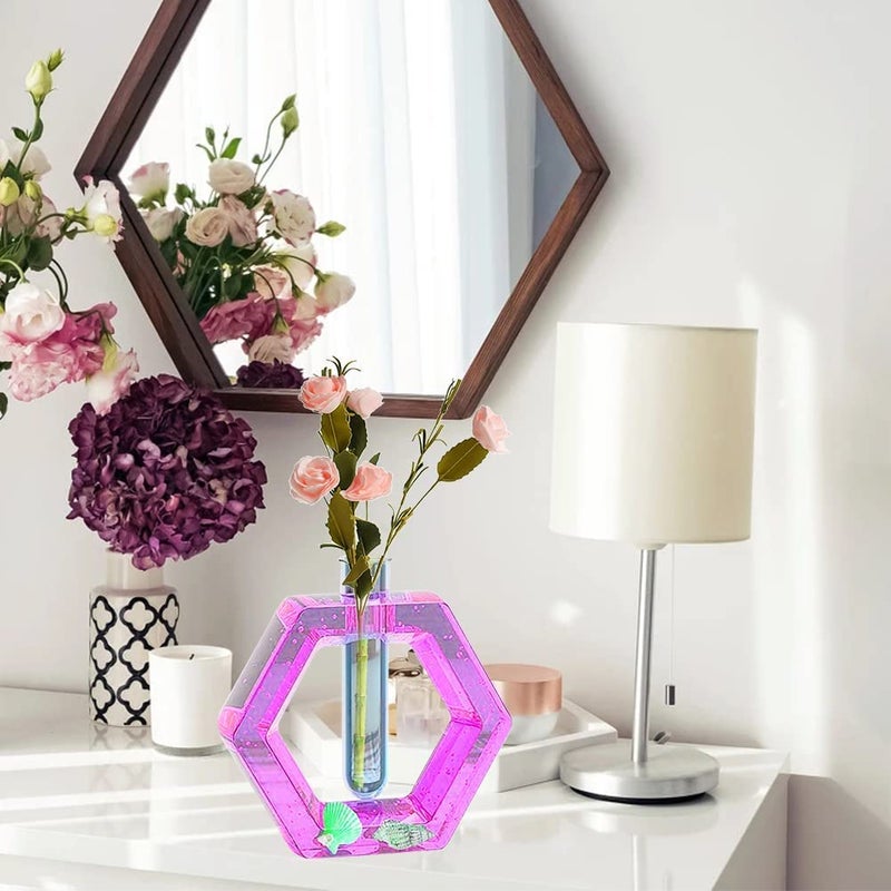 URBAN BOX Resin Mold for Plant Propagation Station Hexagon Shape Vase Silicone Epoxy Molds with Test Tube Planter Resin Casting Mold for HydroponicFlowers Office Home Desktop Decoration - Image 3