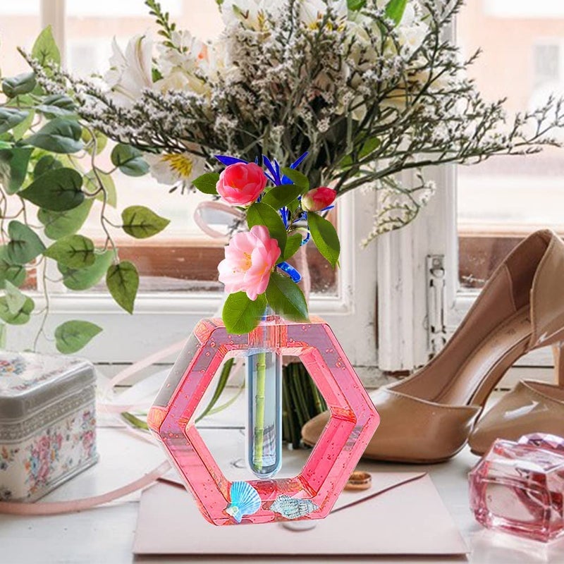 URBAN BOX Resin Mold for Plant Propagation Station Hexagon Shape Vase Silicone Epoxy Molds with Test Tube Planter Resin Casting Mold for HydroponicFlowers Office Home Desktop Decoration - Image 1