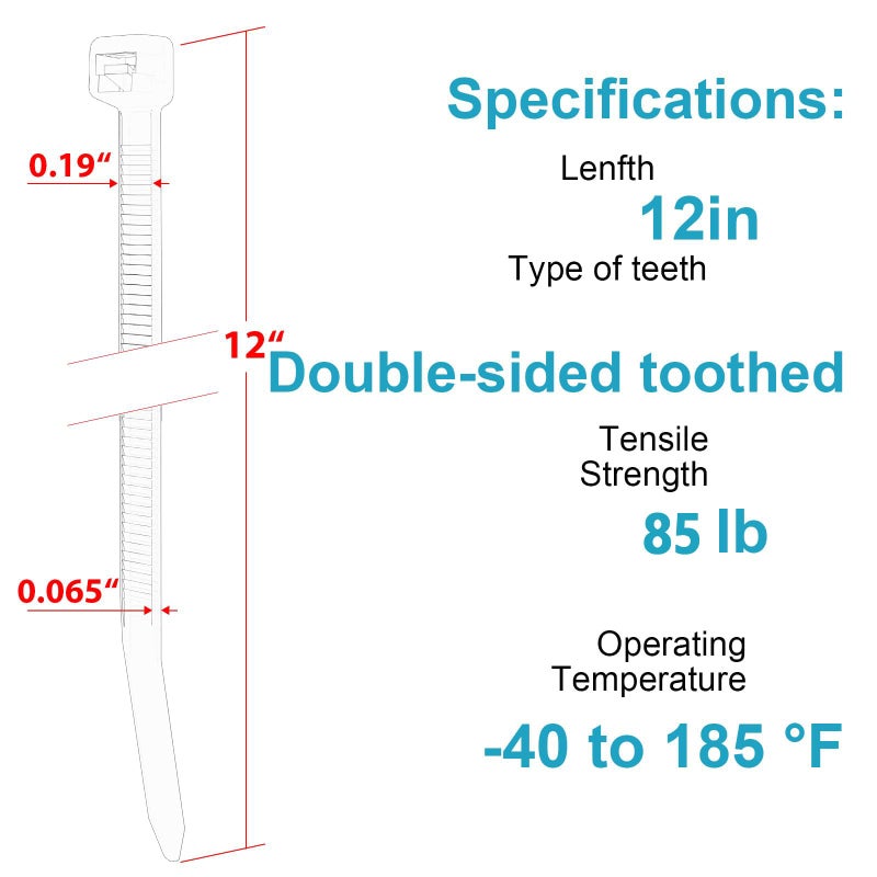 JIANYANG 12 Inch Zip Ties Double Sided Toothed (Bulk 1000 Pack),85 LBS Tensile Strength Heavy Duty Cable Wire Ties With Self-Locking Adjustable More Durable Nylon Tie Wraps for Indoor Outdoor - Image 2