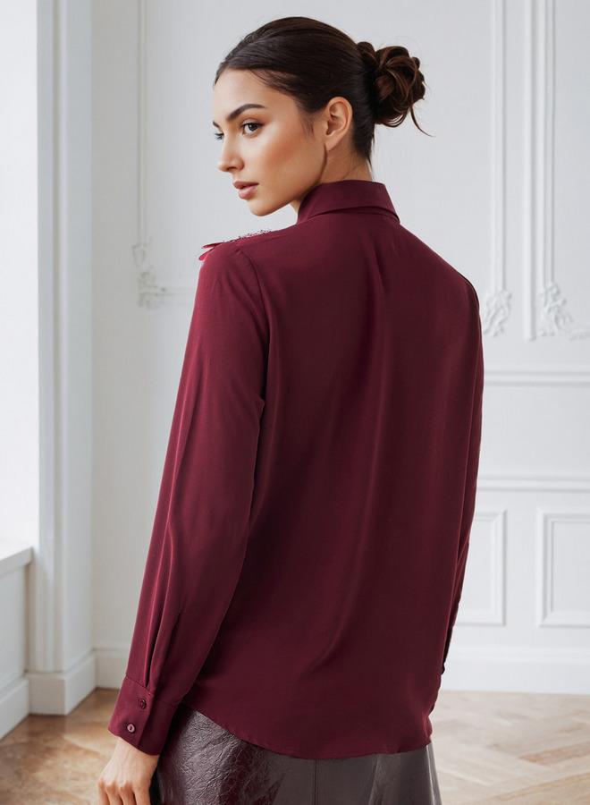 Iconic Regular Fit Pussy Bow Shirt with Sequin Detail - Image 3