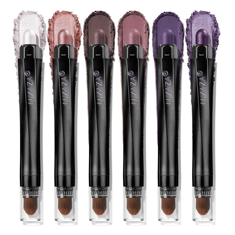 LUXAZA PRO Neutral Eyeshadow Stick 6PCS Set, Pink and Purple Metallic Shimmer Matte Cream Eye Shadow Eyeliner Brightener Pencil Crayon, Halloween Makeup - PURPLE MARTINI - Image 1