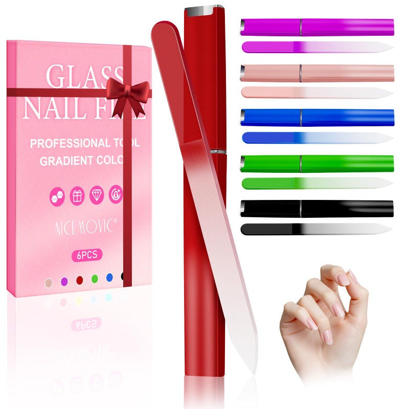 6 Pack Glass Nail File NICEMOVIC Nail File for Natural Nails Stocking Stuffers for Adults Women Teen Girls Christmas Bulk Gifts for Mom Wife Her White Elephant Gifts for Adults Nail Files Buffers