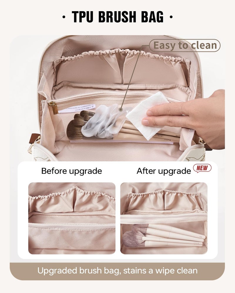 EACHY Travel Makeup Bag, Large Capacity Cosmetic Bags for Women, Waterproof Portable Pouch Open Flat Toiletry Bag Pattern Make up Bag (F-Green) - Image 4