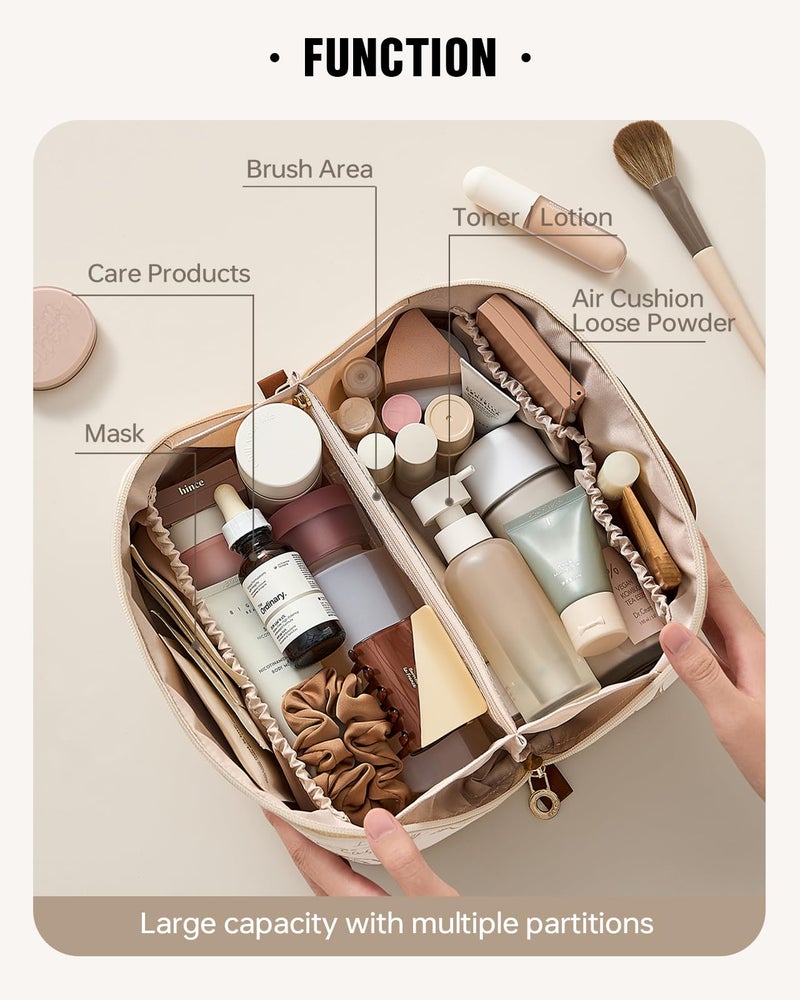 EACHY Travel Makeup Bag, Large Capacity Cosmetic Bags for Women, Waterproof Portable Pouch Open Flat Toiletry Bag Pattern Make up Bag (F-Green) - Image 3
