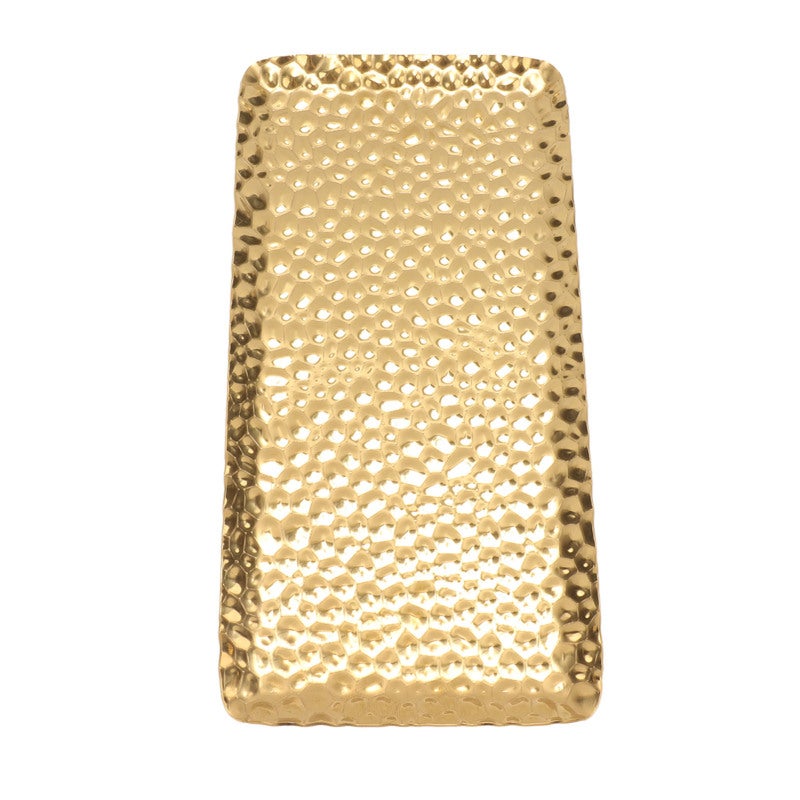 Hammered Tray Exquisite Odorless Stainless Steel Serving Tray for Living Room Bedroom Kitchen Bathroom 19.5x9.5cm Gold - Image 4