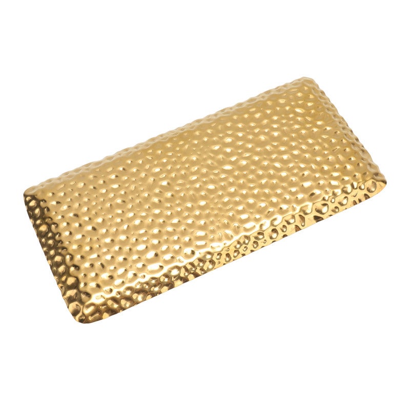 Hammered Tray Exquisite Odorless Stainless Steel Serving Tray for Living Room Bedroom Kitchen Bathroom 19.5x9.5cm Gold - Image 5