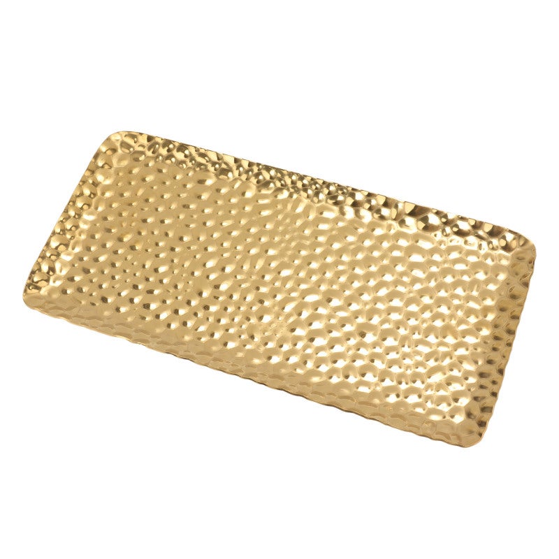 Hammered Tray Exquisite Odorless Stainless Steel Serving Tray for Living Room Bedroom Kitchen Bathroom 19.5x9.5cm Gold - Image 3