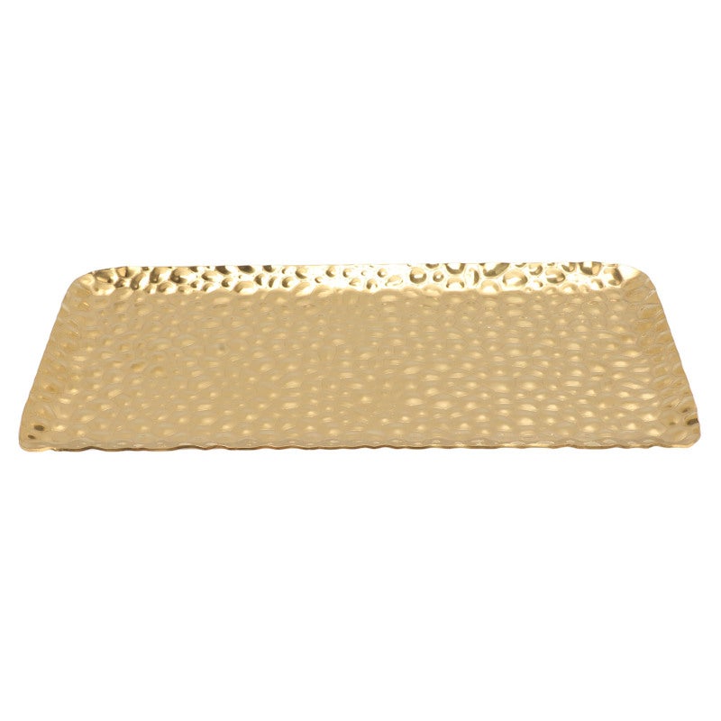 Hammered Tray Exquisite Odorless Stainless Steel Serving Tray for Living Room Bedroom Kitchen Bathroom 19.5x9.5cm Gold - Image 2