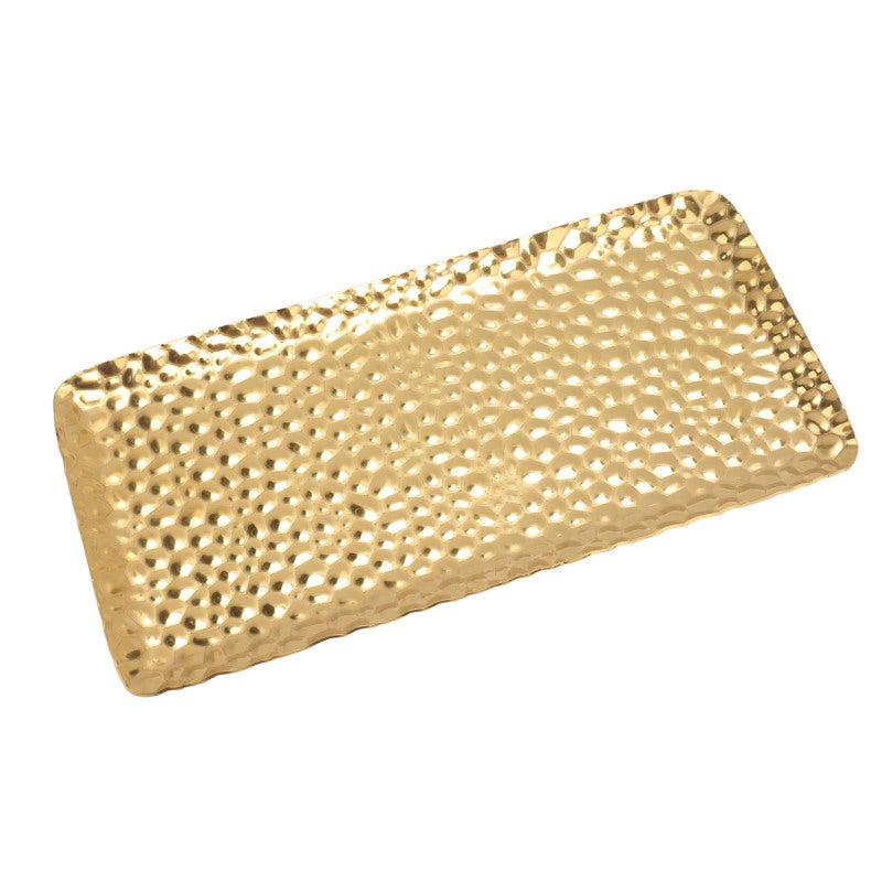 Hammered Tray Exquisite Odorless Stainless Steel Serving Tray for Living Room Bedroom Kitchen Bathroom 19.5x9.5cm Gold - Image 1