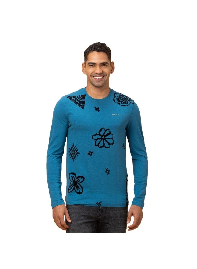 بيينغ هيومان Mens Deep Teal Round Neck Long Sleeve T-Shirt