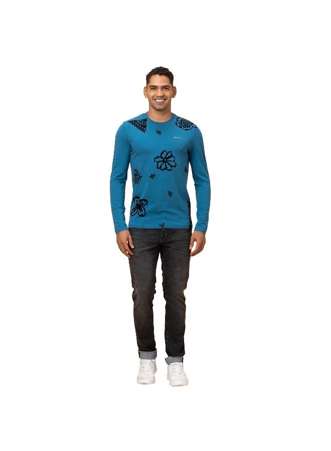 بيينغ هيومان Mens Deep Teal Round Neck Long Sleeve T-Shirt
