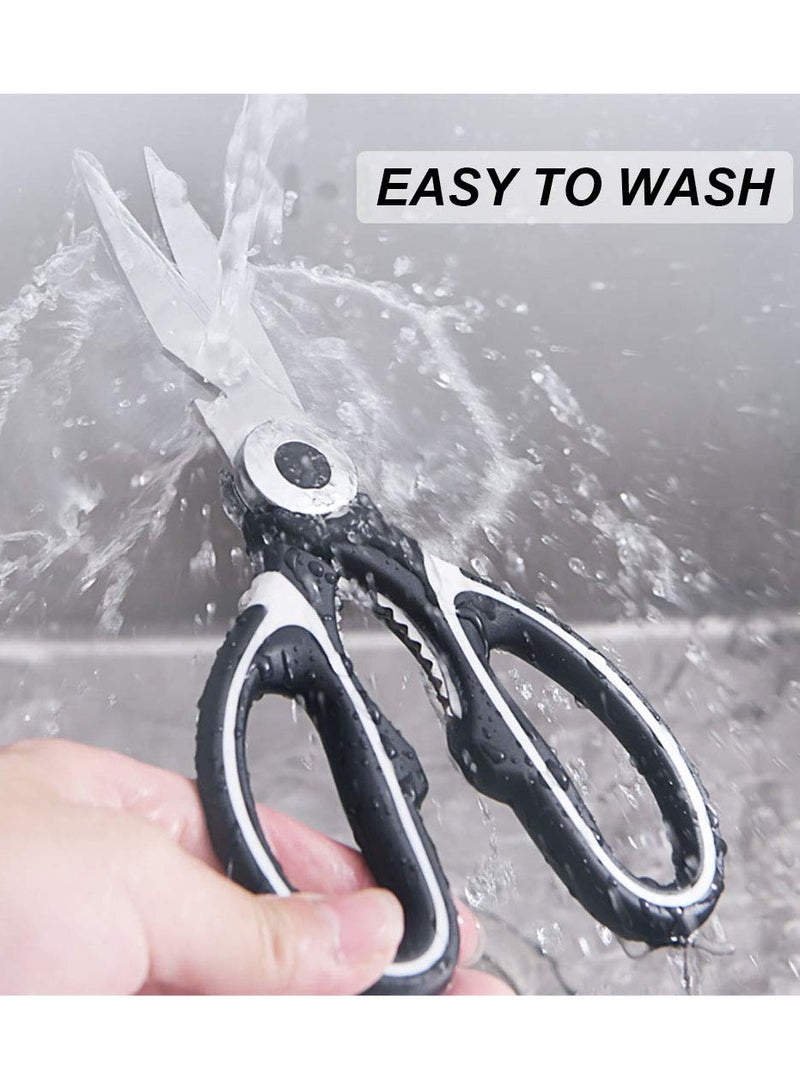 KASTWAVE Kitchen Scissors, Sharp Heavy Duty Kitchen Scissors Multi-Purpose Stainless Steel Kitchen Scissors with Cover for Chicken Bones Fish Vegetables BBQ Bones Flowers Nuts, Bottle Opener (2 PCS Black/Red) - Image 3