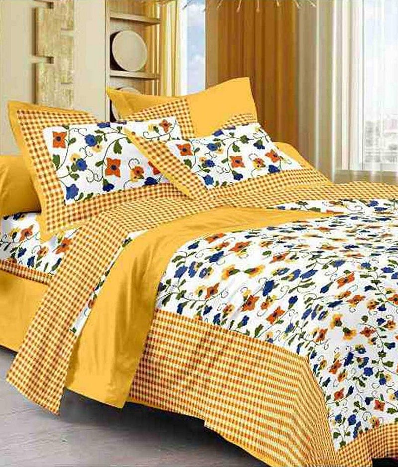 Ealth Kart Premium 100% Cotton Rajasthani Jaipuri Traditional King Size Double Bedsheet with 2 Pillow Covers (Yellow-3) - Image 4