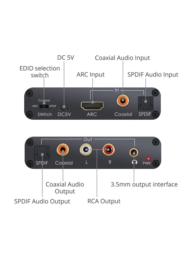 Digital to Analog Audio Converter,HDMI ARC Audio Extractor HDMI Audio Return Channel,with Digital HDMI Optical SPDIF Coaxial and Analog 3.5mm L/R Stereo Audio Converter,Coaxial to 3.5mm and RCA