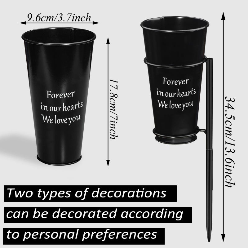 XONOR Metal Cemetery Vase Flower Holder with Spikes in Ground Grave Vases for Gravesite Gravestone Memorial Grave Markers Cemetery Decorations (2Pcs  Black)  Flower is not Included - Image 2