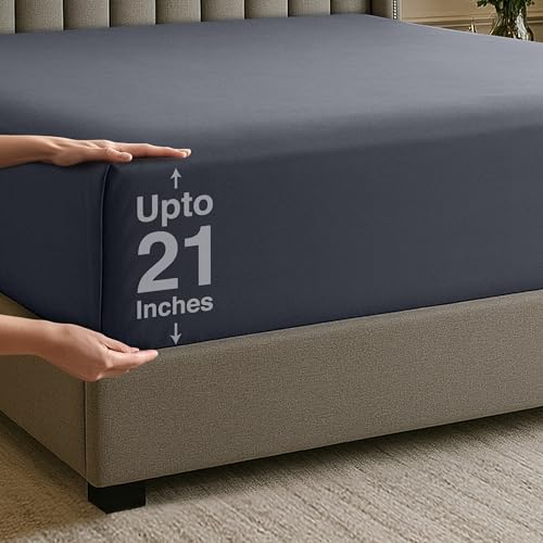 Utopia Bedding Full Deep Pocket Queen Fitted Sheet Fits up to 21 Inch Mattress Hotel Luxury Soft Breathable and Comfy Shrinkage and Fade Resistant Easy Care Grey - Image 1