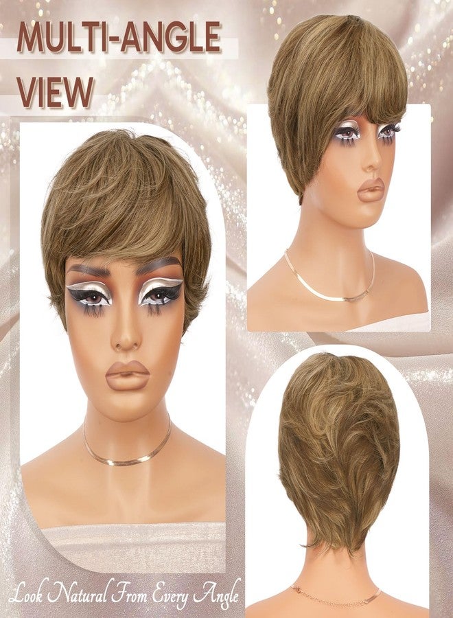 RUWISS Pixie Cut Human Hair Wig – Short Wigs for Black Women with Bangs, Natural Layered Wavy Wig, Glueless, 4/27# - Image 4