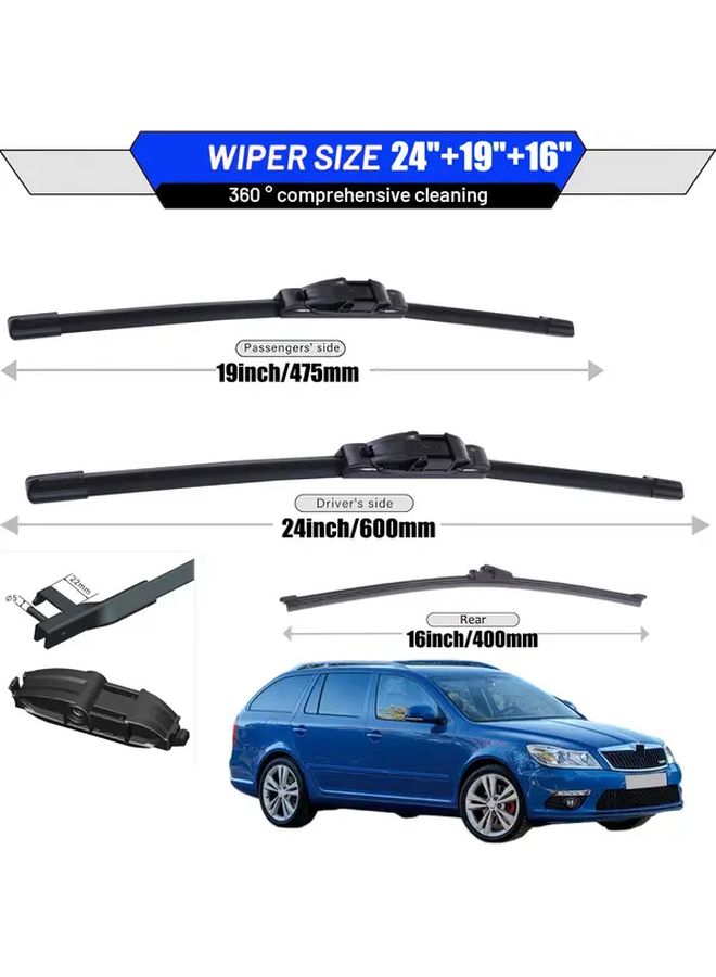 Windshield Wiper Set 24 19 16 Inches All Weather Front And Rear Blades - Image 2